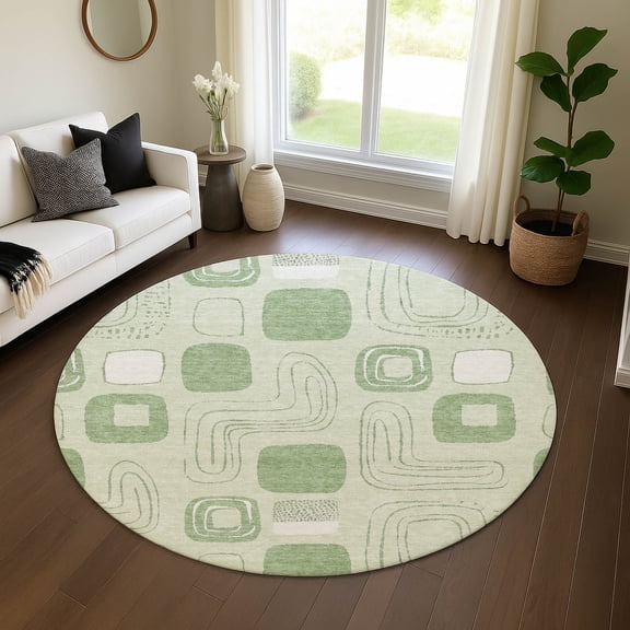 Addison Rugs Mayfield Premium Machine Washable Transitional Geometric Mint Round Rug, 8' x 8'