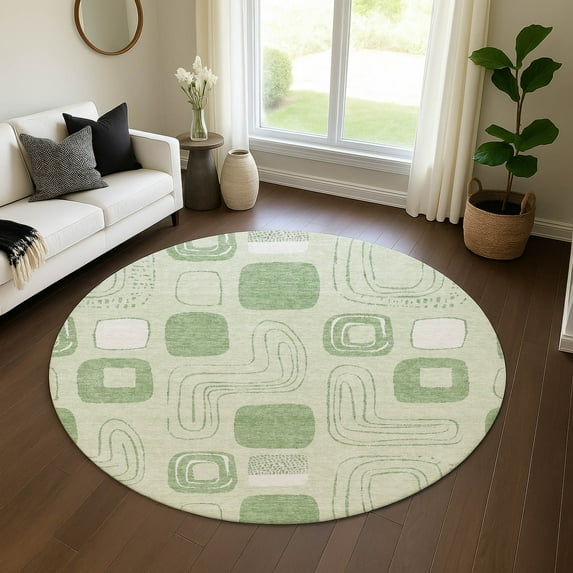 Addison Rugs Mayfield Premium Machine Washable Transitional Geometric Mint Round Rug, 8' X 8' Machine Washable Transitional Geometric Mint Oversized Sherpa Throw Blanket