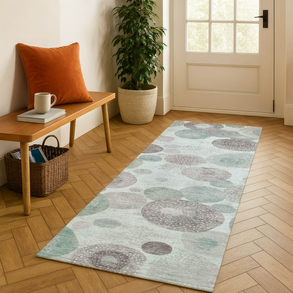 Addison Rugs Mayfield Premium Machine Washable Transitional Geometric Mint Runner Rug, 2'3" x 7'6"