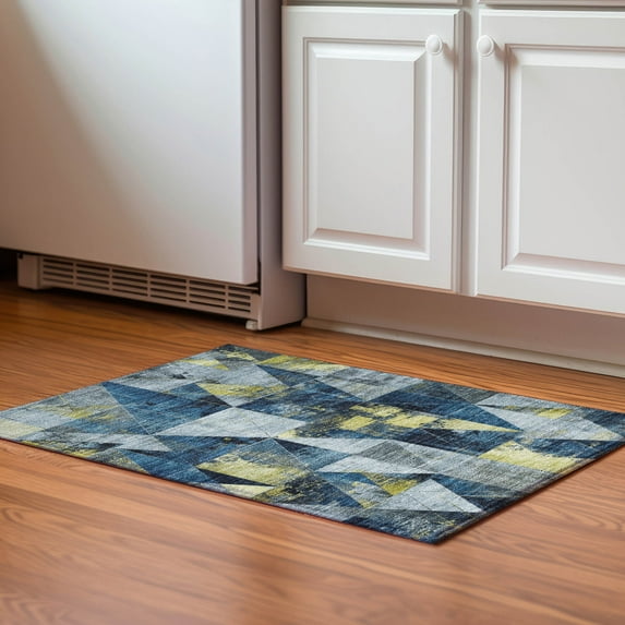 Addison Rugs Mayfield Premium Machine Washable Transitional Geometric Navy Rectangle Rug, 1'8" x 2'6"