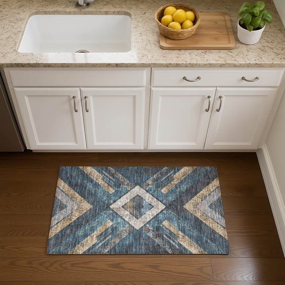 Addison Rugs Mayfield Premium Machine Washable Transitional Geometric Navy Rectangle Rug, 1'8" x 2'6"
