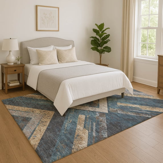 Addison Rugs Mayfield Premium Machine Washable Transitional Geometric Navy Rectangle Rug, 2'6" x 3'10"