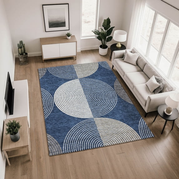 Addison Rugs Mayfield Premium Machine Washable Transitional Geometric Navy Rectangle Rug, 3' x 5'