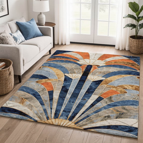 Addison Rugs Mayfield Premium Machine Washable Transitional Geometric Navy Rectangle Rug, 5' x 7'6"