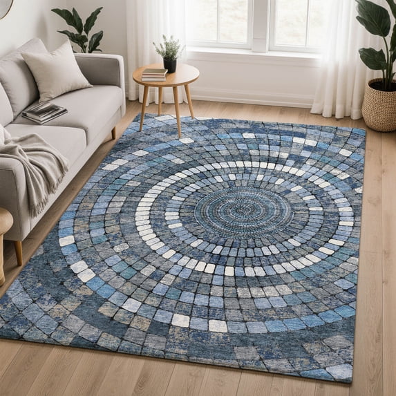 Addison Rugs Mayfield Premium Machine Washable Transitional Geometric Navy Rectangle Rug, 8' x 10'