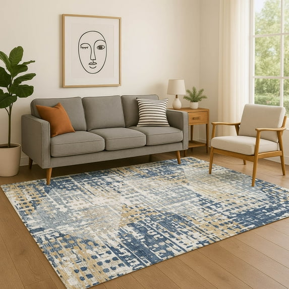 Addison Rugs Mayfield Premium Machine Washable Transitional Geometric Navy Rectangle Rug, 9' x 12'