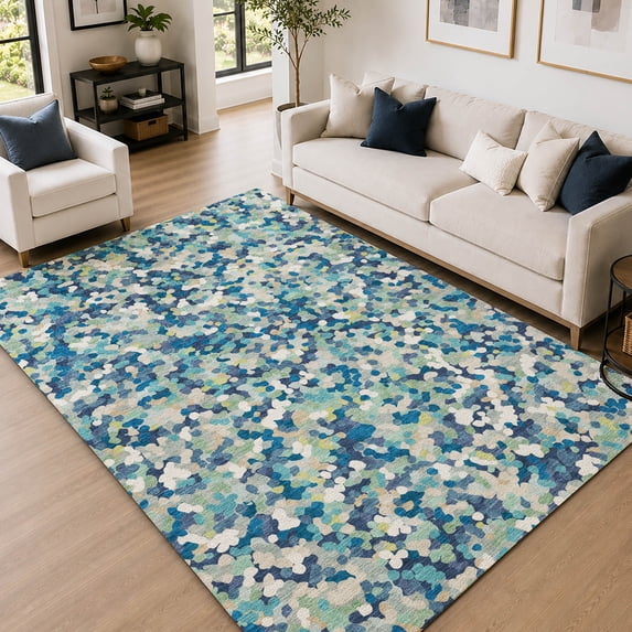 Addison Rugs Mayfield Premium Machine Washable Transitional Geometric Navy Rectangle Rug, 9' x 12'