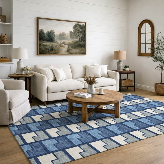Addison Rugs Mayfield Premium Machine Washable Transitional Geometric Navy Rectangle Rug, 9' x 12'