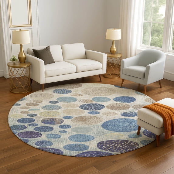 Addison Rugs Mayfield Premium Machine Washable Transitional Geometric Navy Round Rug, 8' x 8'