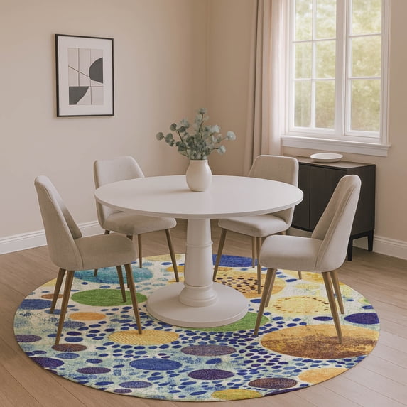 Addison Rugs Mayfield Premium Machine Washable Transitional Geometric Navy Round Rug, 8' x 8'