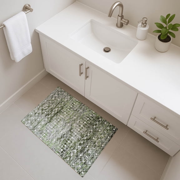 Addison Rugs Mayfield Premium Machine Washable Transitional Geometric Olive Rectangle Rug, 1'8" x 2'6"