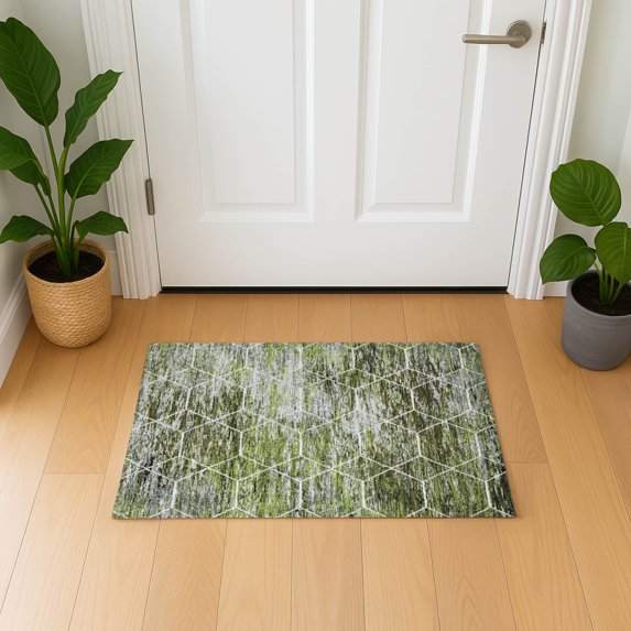 Addison Rugs Mayfield Premium Machine Washable Transitional Geometric Olive Rectangle Rug, 1'8" x 2'6"