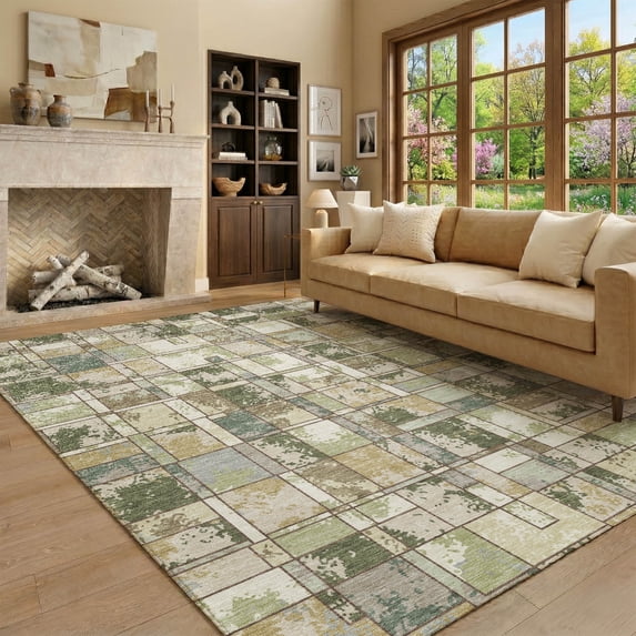 Addison Rugs Mayfield Premium Machine Washable Transitional Geometric Olive Rectangle Rug, 10' x 14'