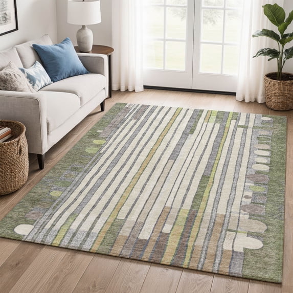 Addison Rugs Mayfield Premium Machine Washable Transitional Geometric Olive Rectangle Rug, 8' x 10'