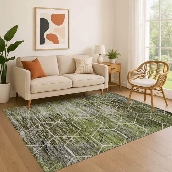 Addison Rugs Mayfield Premium Machine Washable Transitional Geometric Olive Rectangle Rug, 8' x 10'