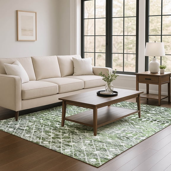 Addison Rugs Mayfield Premium Machine Washable Transitional Geometric Olive Rectangle Rug, 9' x 12'