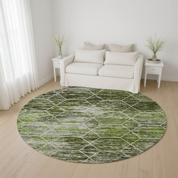 Addison Rugs Mayfield Premium Machine Washable Transitional Geometric Olive Round Rug, 8' x 8'