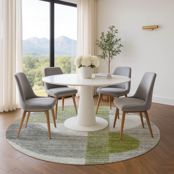 Addison Rugs Mayfield Premium Machine Washable Transitional Geometric Olive Round Rug, 8' x 8'