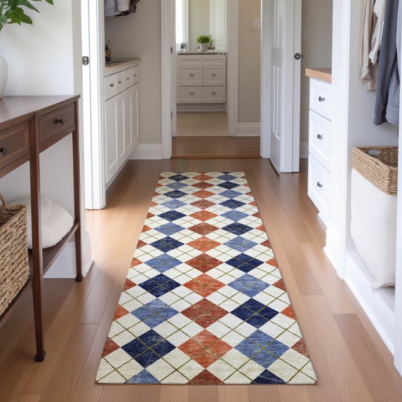 Addison Rugs Mayfield Premium Machine Washable Transitional Geometric Orange Runner Rug, 2'3" x 7'6"