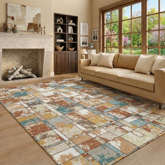 Addison Rugs Mayfield Premium Machine Washable Transitional Geometric Paprika Rectangle Rug, 10' x 14'