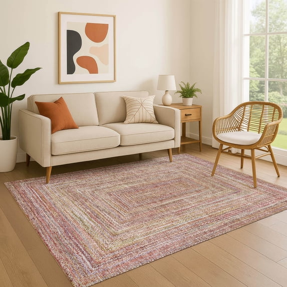 Addison Rugs Mayfield Premium Machine Washable Transitional Geometric Paprika Rectangle Rug, 5' x 7'6"