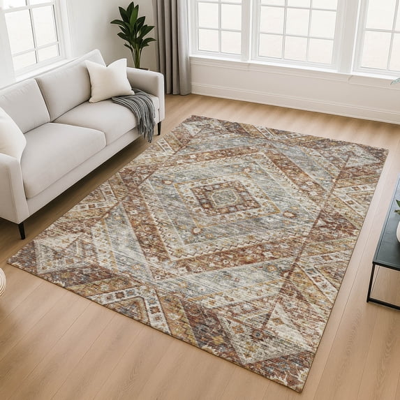 Addison Rugs Mayfield Premium Machine Washable Transitional Geometric Paprika Rectangle Rug, 8' x 10'
