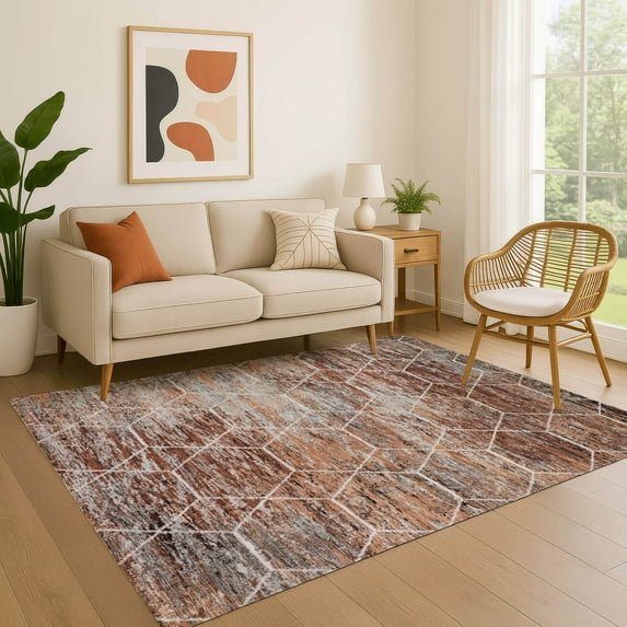 Addison Rugs Mayfield Premium Machine Washable Transitional Geometric Paprika Rectangle Rug, 9' x 12'