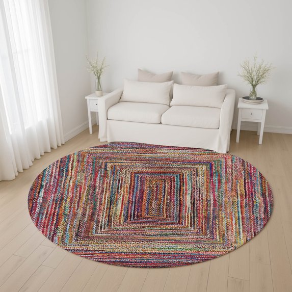 Addison Rugs Mayfield Premium Machine Washable Transitional Geometric Paprika Round Rug, 8' x 8'