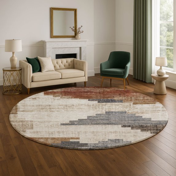 Addison Rugs Mayfield Premium Machine Washable Transitional Geometric Paprika Round Rug, 8' x 8'