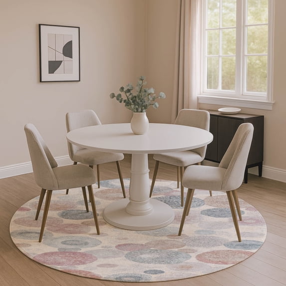 Addison Rugs Mayfield Premium Machine Washable Transitional Geometric Peach Round Rug, 8' x 8'