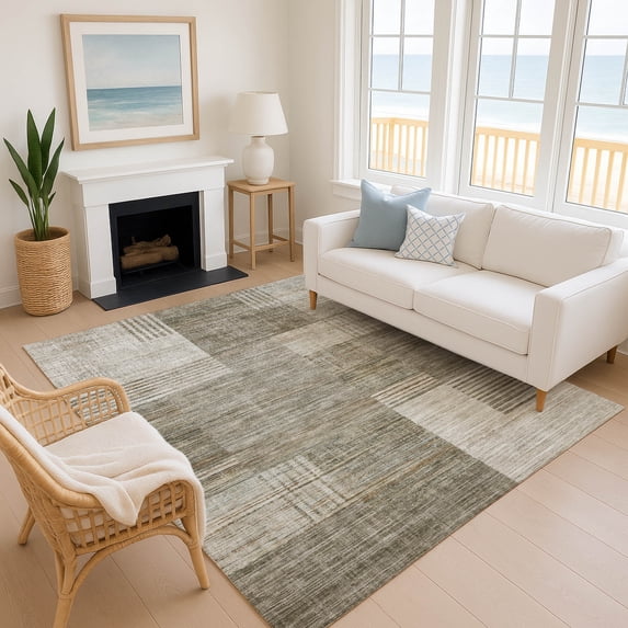 Addison Rugs Mayfield Premium Machine Washable Transitional Geometric Pewter Rectangle Rug, 3' x 5'