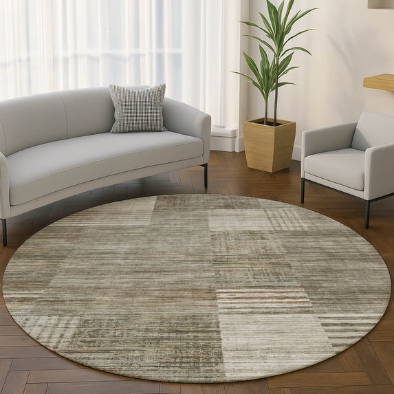 Addison Rugs Mayfield Premium Machine Washable Transitional Geometric Pewter Round Rug, 8' x 8'