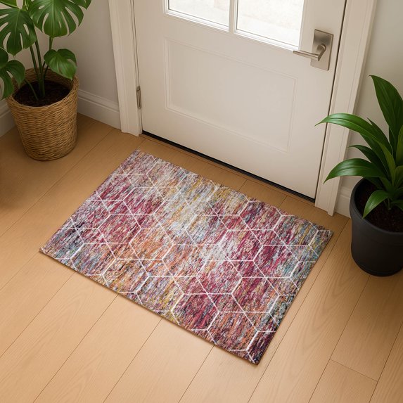 Addison Rugs Mayfield Premium Machine Washable Transitional Geometric Pink Rectangle Rug, 1'8" x 2'6"