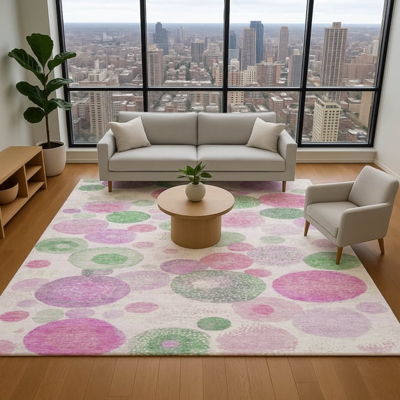 Addison Rugs Mayfield Premium Machine Washable Transitional Geometric Pink Rectangle Rug, 5' x 7'6"