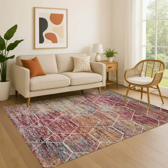 Addison Rugs Mayfield Premium Machine Washable Transitional Geometric Pink Rectangle Rug, 5' x 7'6"