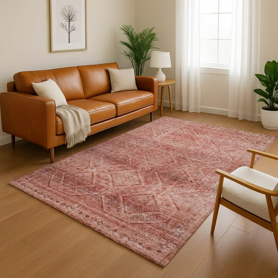 Addison Rugs Mayfield Premium Machine Washable Transitional Geometric Pink Rectangle Rug, 9' x 12'
