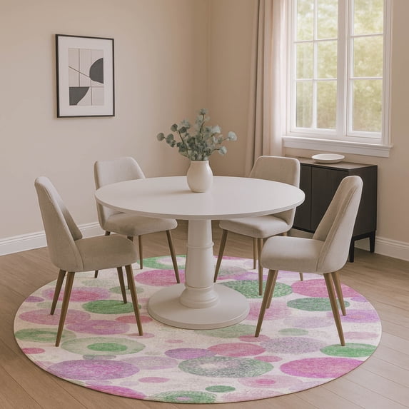 Addison Rugs Mayfield Premium Machine Washable Transitional Geometric Pink Round Rug, 8' x 8'