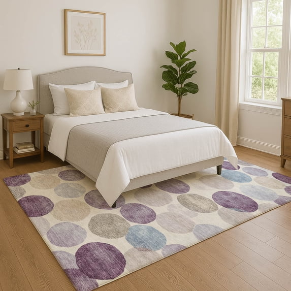 Addison Rugs Mayfield Premium Machine Washable Transitional Geometric Plum Rectangle Rug, 5' x 7'6"
