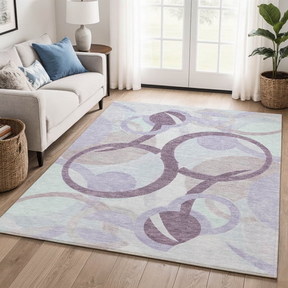 Addison Rugs Mayfield Premium Machine Washable Transitional Geometric Plum Rectangle Rug, 9' x 12'