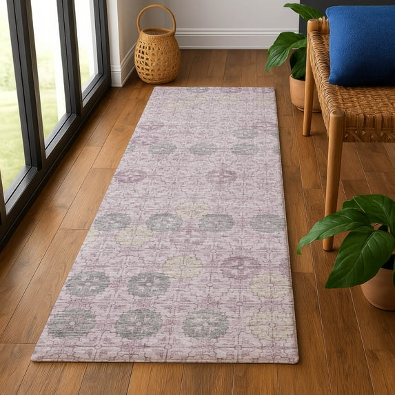 Addison Rugs Mayfield Premium Machine Washable Transitional Geometric Plum Runner Rug, 2'3" x 7'6"