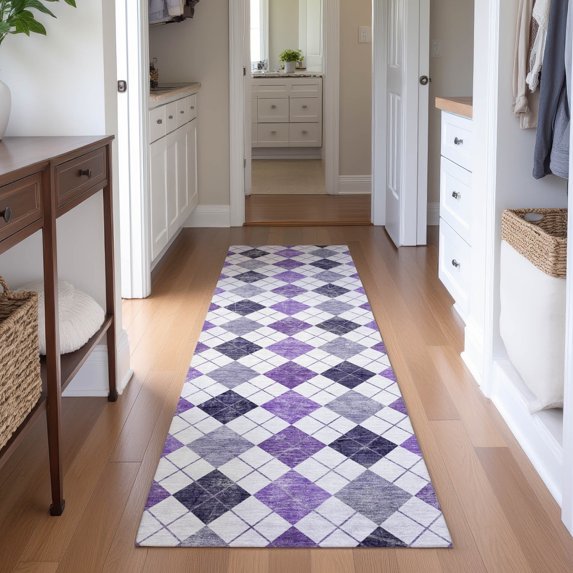 Addison Rugs Mayfield Premium Machine Washable Transitional Geometric Plum Runner Rug, 2'3" x 7'6"