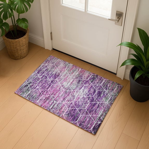 Addison Rugs Mayfield Premium Machine Washable Transitional Geometric Purple Rectangle Rug, 1'8" x 2'6"