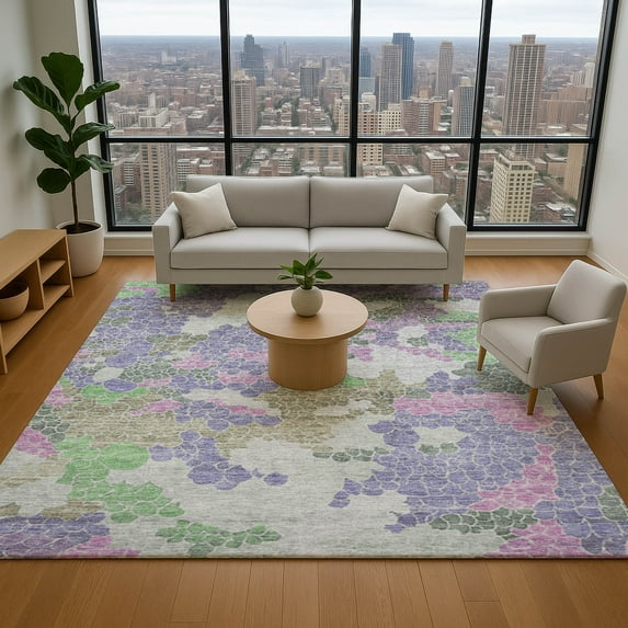 Addison Rugs Mayfield Premium Machine Washable Transitional Geometric Purple Rectangle Rug, 10' x 14'