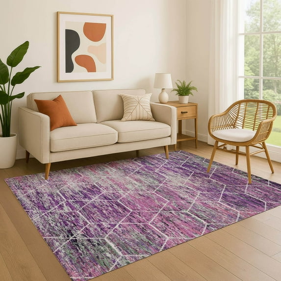 Addison Rugs Mayfield Premium Machine Washable Transitional Geometric Purple Rectangle Rug, 10' x 14'