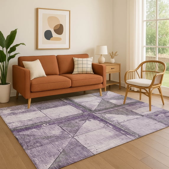 Addison Rugs Mayfield Premium Machine Washable Transitional Geometric Purple Rectangle Rug, 10' x 14'