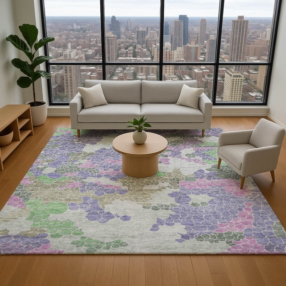 Addison Rugs Mayfield Premium Machine Washable Transitional Geometric Purple Rectangle Rug, 5' x 7'6"