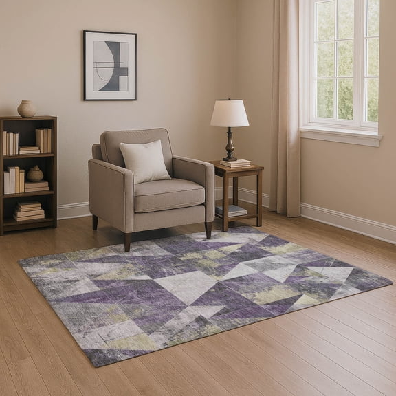 Addison Rugs Mayfield Premium Machine Washable Transitional Geometric Purple Rectangle Rug, 5' x 7'6"