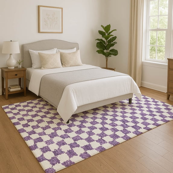 Addison Rugs Mayfield Premium Machine Washable Transitional Geometric Purple Rectangle Rug, 5' x 7'6"