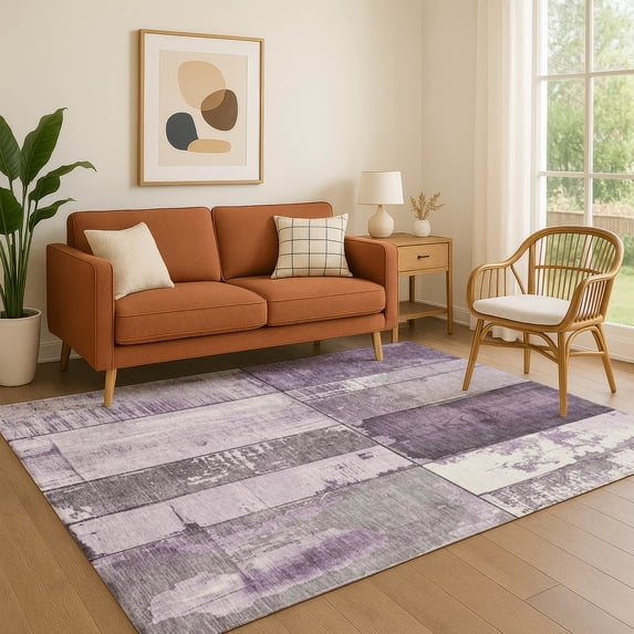 Addison Rugs Mayfield Premium Machine Washable Transitional Geometric Purple Rectangle Rug, 5' x 7'6"