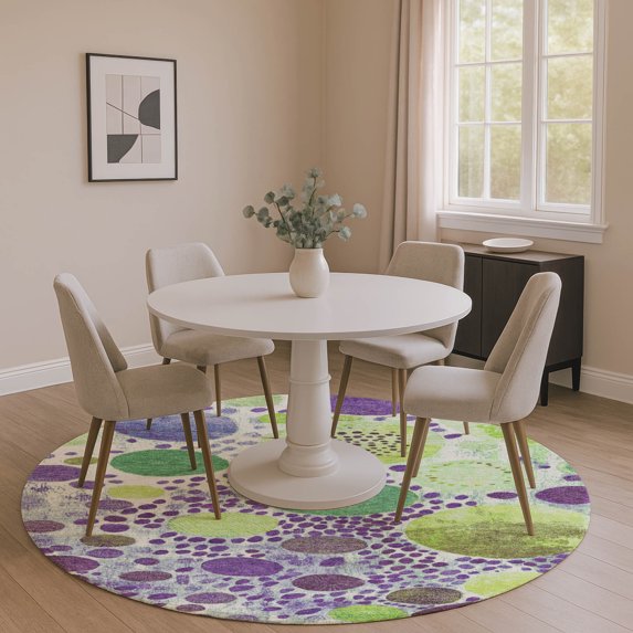 Addison Rugs Mayfield Premium Machine Washable Transitional Geometric Purple Round Rug, 8' x 8'